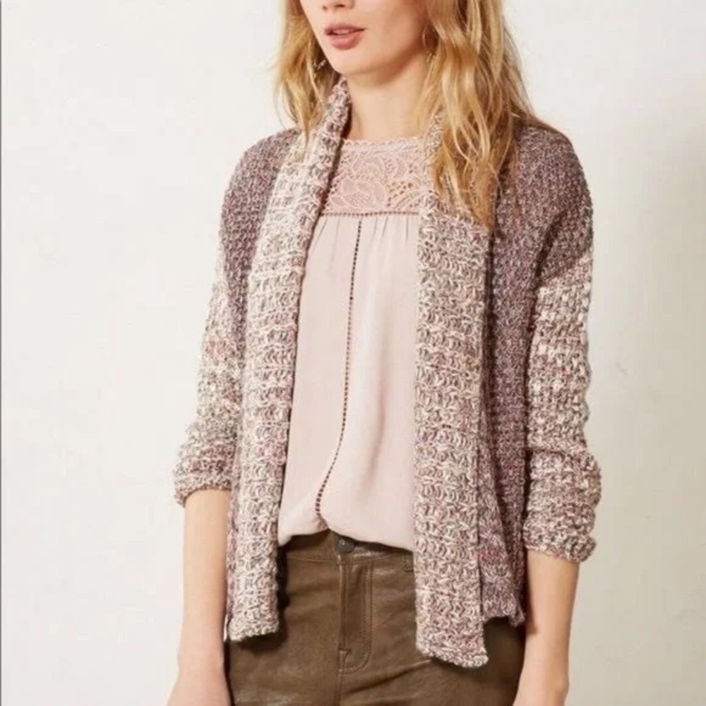 Anthropologie Moth sz M Woodhouse Open Cardigan Sweater Multicolor Cable Knit
